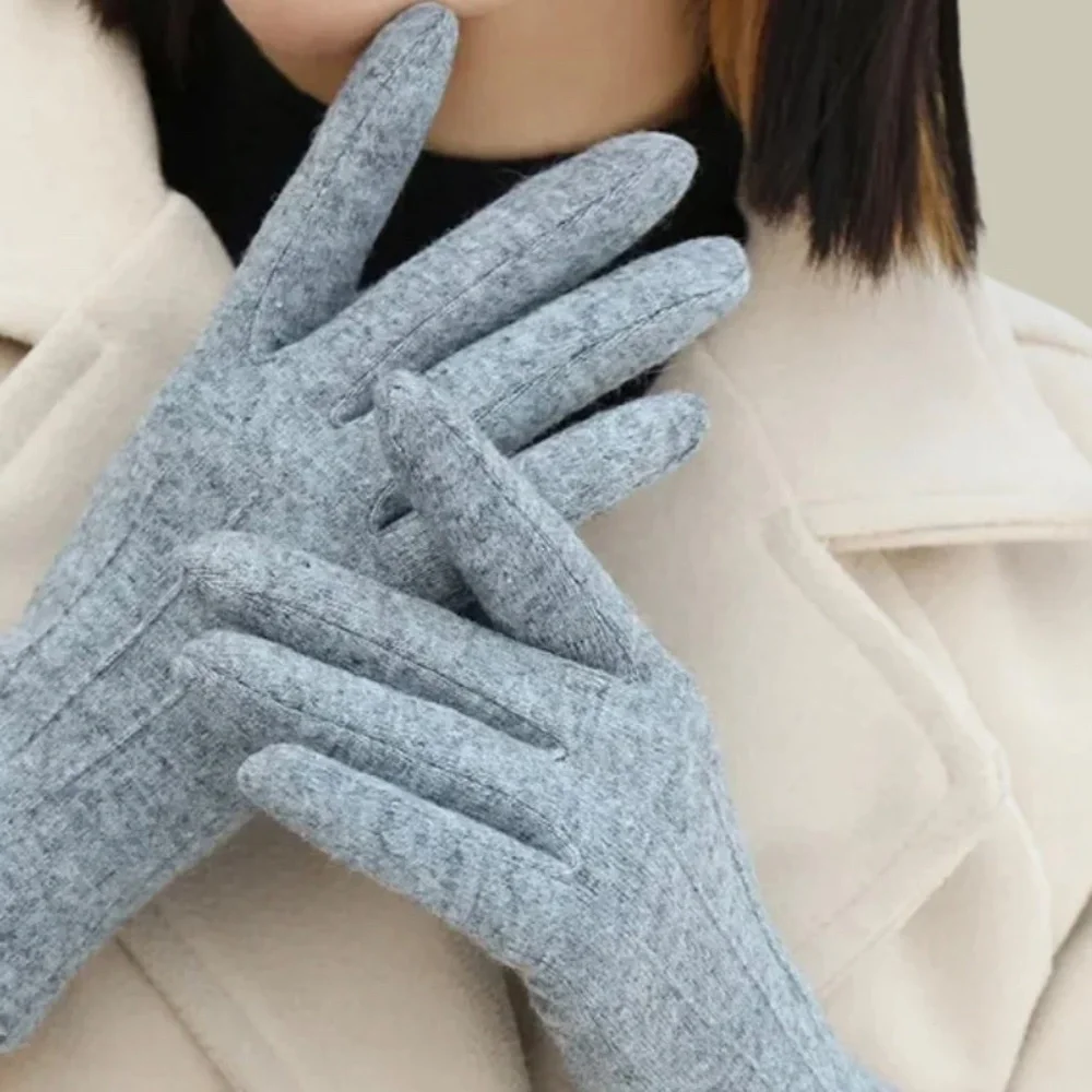 Luxury Cashmere Merino Wool Gloves Classic Gray Winter Mittens Fleece inside